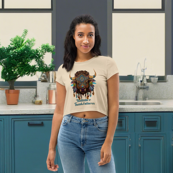 Stylish cropped t-shirt from Spirit Animals - Bison Collection at Cosmovisions.